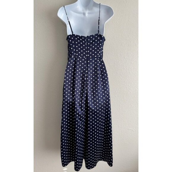 Keepsake foolish jumpsuit satin navy blue white polka dots sleeveless drape 6 - Picture 8 of 13